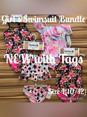 Girls Swimsuit NEW with Tags 5 Pc Bundle Hurley Target Cat & Jack Size L(10/12)